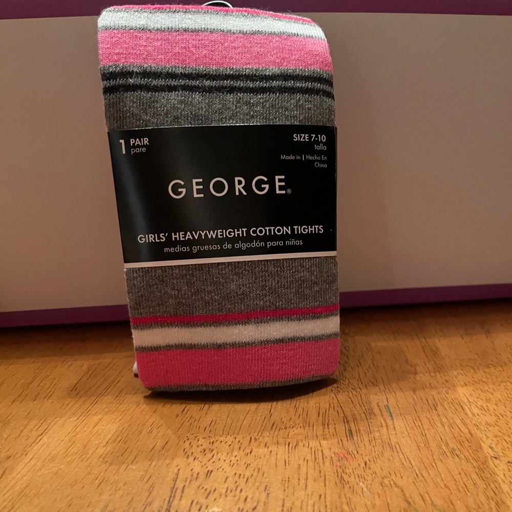 George Girls' Cotton Tights - Gray, Pink, and White